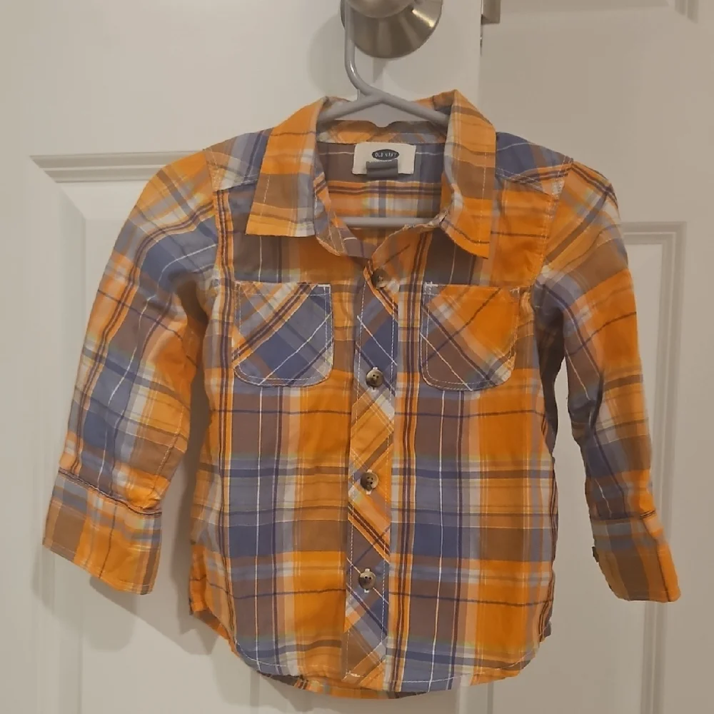 Old Navy Kids Plaid Shirt in Orange and Blue